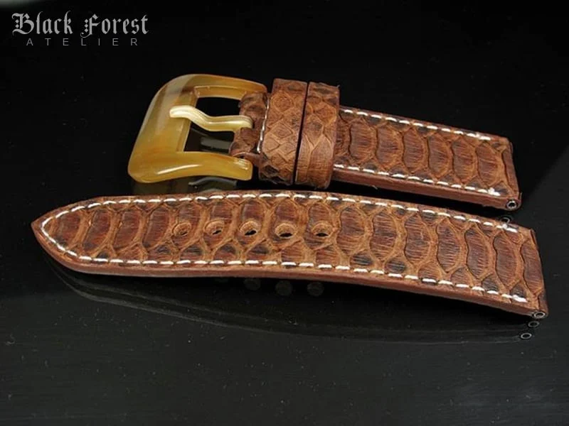 Handgefertigtes Uhrenarmband 24mm/24mm aus echtem Pythonleder in Naturfarbe PY06 – Bild 2